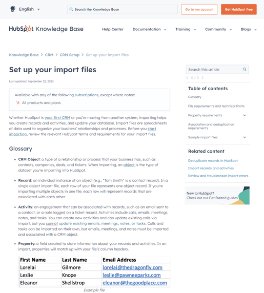 HubSpot Set Up Your Import Files
